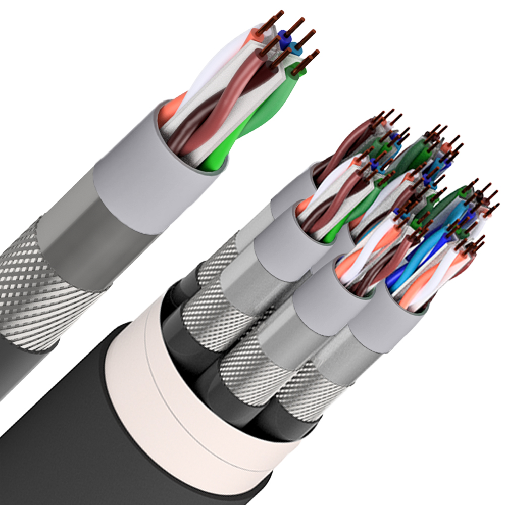 62 Cabo multicondutor preto, com fios internos coloridos envoltos por uma fita TNT, sobre um fundo branco.