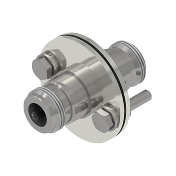 Conector coaxial C030 SMA Macho reverso metálico prateado com acabamento brilhante, destacando a parte cilíndrica longa e a extremidade roscada.