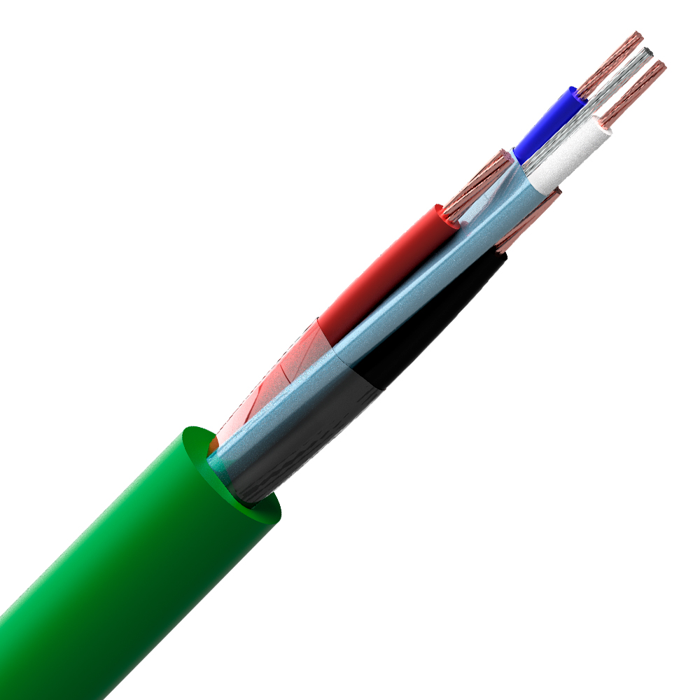 Dois cabos AFD contra um fundo branco, com as extremidades expostas revelando fios coloridos e isolamento metálico.