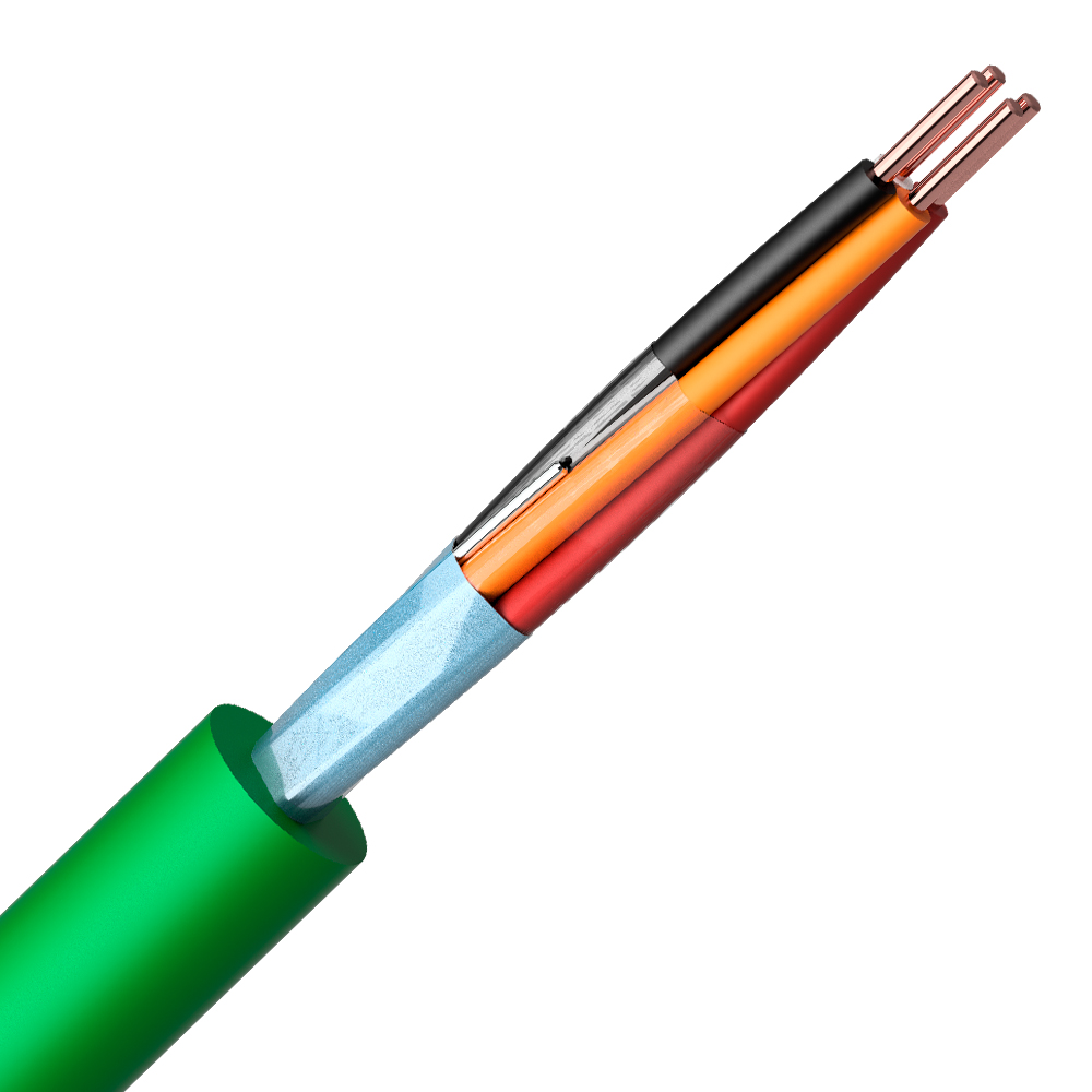 Três tipos de cabos AFT, cada um com um conjunto diferente de fios coloridos internos, todos contra um fundo branco.