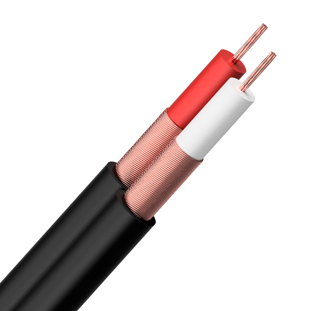 Dois cabos de controle pretos, expondo os fios internos coloridos e a blindagem de alumínio ou cobre.