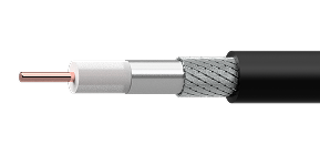 Cabo Coaxial DLC58 com CI de cobre, trança CuSn e capa PE preto.