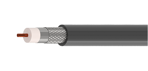 Cabo coaxial DLC11 75 ohms com CI de cobre, trança Cu-Sn e capa PE preto.