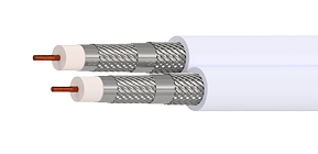 Cabo coaxial DLC6 com CI de CCS 21% cond- trança de cobre e capa PVC branco.
