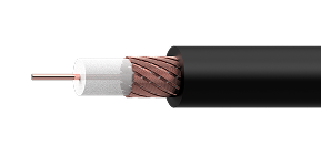 Cabo coaxial RG59 com CI CCS 40%, trança de cobre e capa PVC preto.