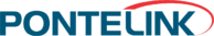 Logotipo da Pontelink, com texto azul e um detalhe curvo vermelho acima das letras.