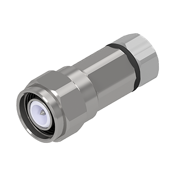 Conector coaxial C066 TNC Macho metálico prateado robusto isolado contra um fundo branco, com rosca interna e extremidade hexagonal para conexões seguras.