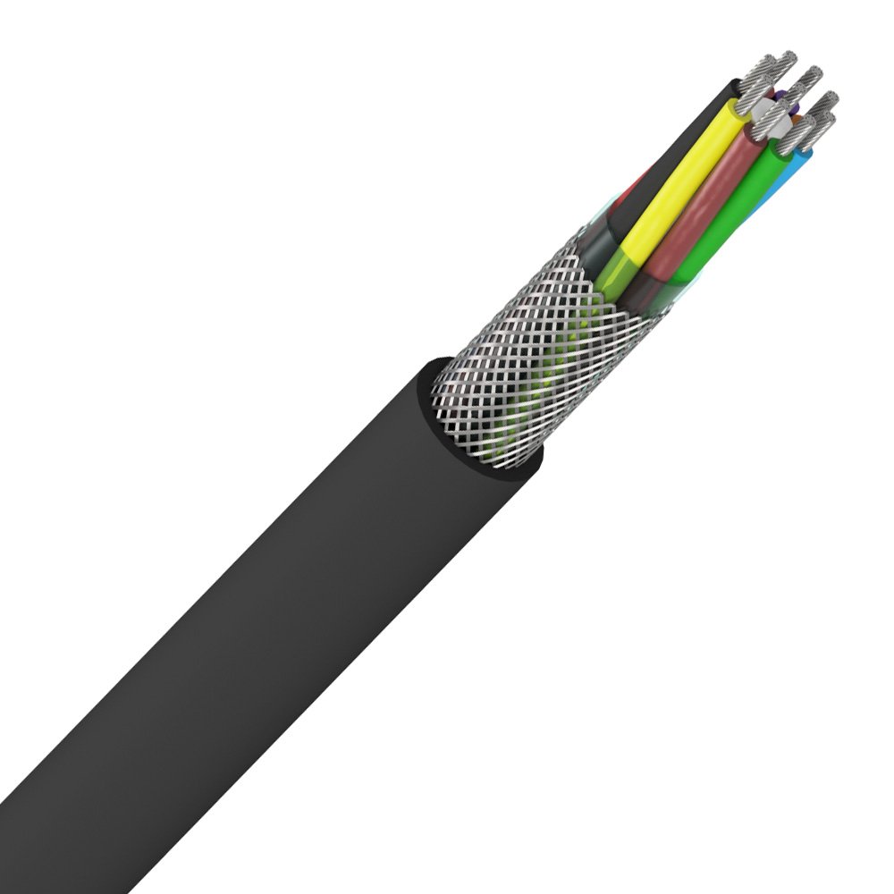 Três tipos de cabos AFT, cada um com um conjunto diferente de fios coloridos internos, todos contra um fundo branco.